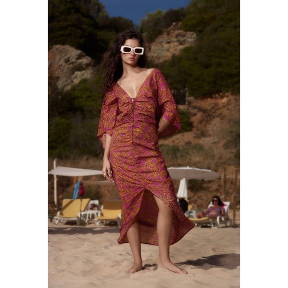 ZARA RUCHED KAFTAN DRESS - Picture 1 of 3